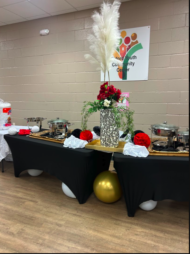 Decorated serving area inside the BYCC venue
